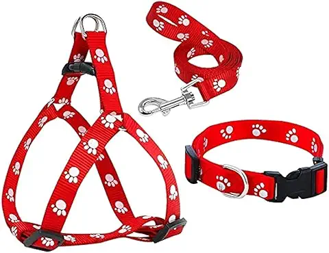  Dog Nylon Paw Printed Harness Belt