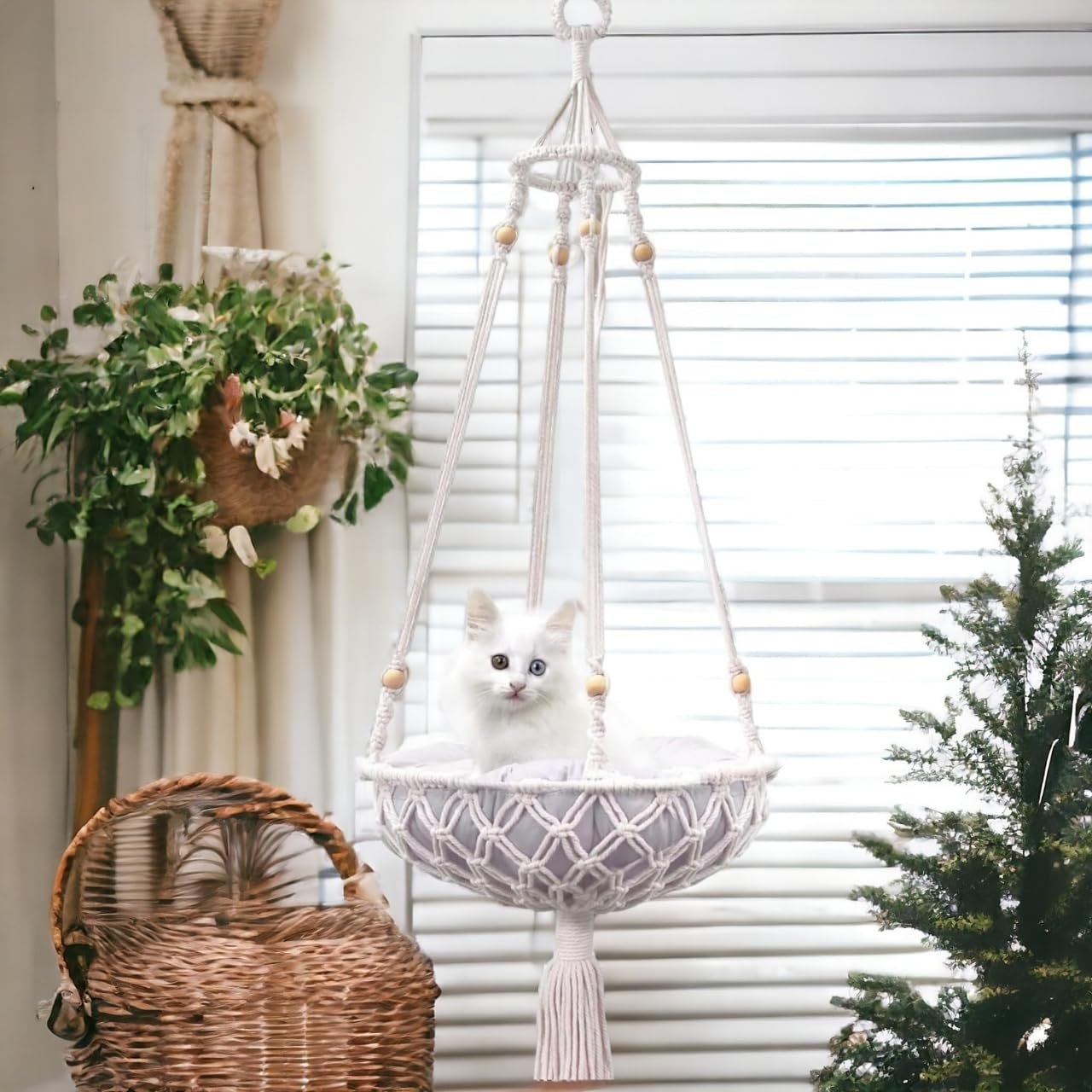 ecofynd Macrame Hanging Cat Hammock without Cat Bed