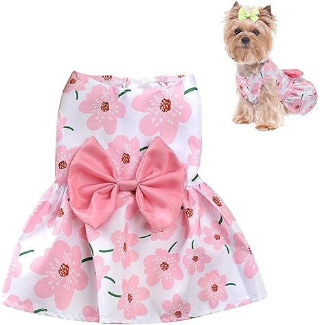 KUTKUT Cute Floral Pattern Dog Dress 